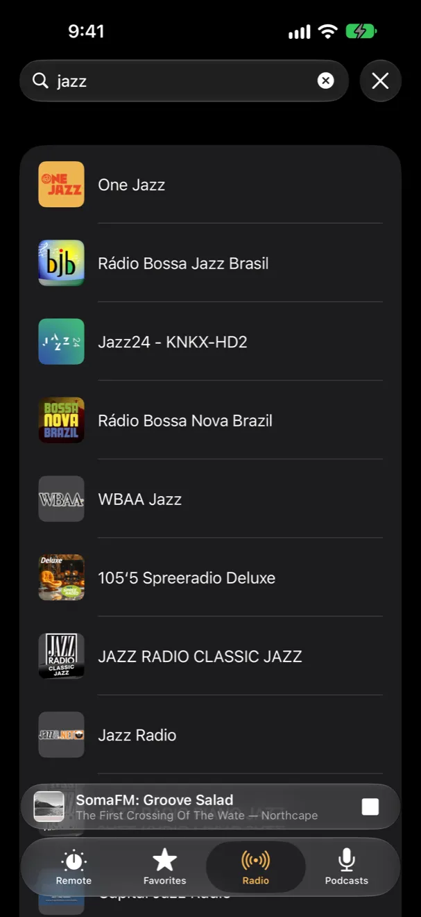 Searching for jazz stations in Dial