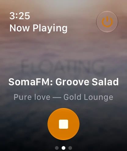 Now Playing on Apple Watch: SomaFM: Groove Salad, over the track's artwork